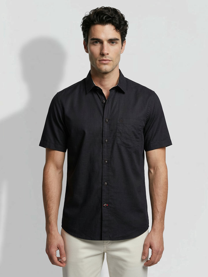 Black Moderno Fit Men's Short Sleeves Casual Shirt