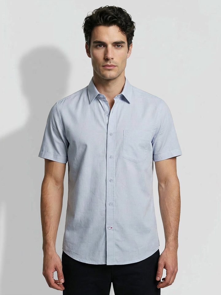 Blue Moderno Fit Men's Short Sleeves Casual Shirt