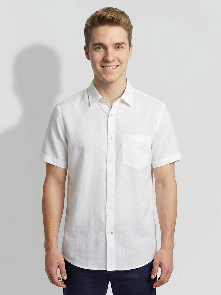 White Moderno Fit Men's Short Sleeves Casual Shirt