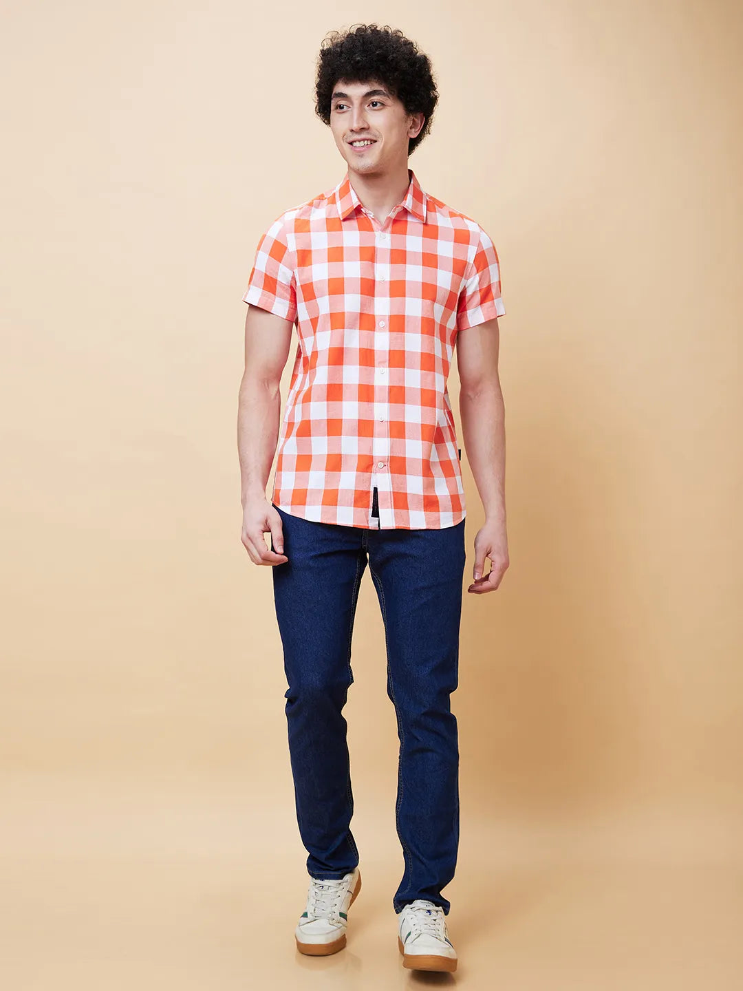 Orange Slim Straight Fit Regular Collar Short Sleeves Men's Shirt by Being Human Clothing