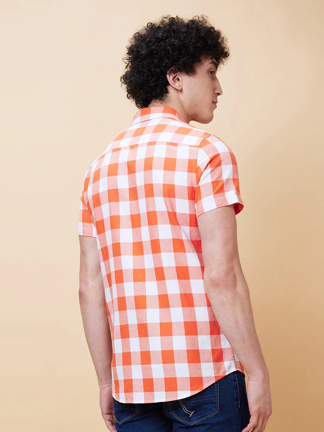 Orange Slim Straight Fit Regular Collar Short Sleeves Men's Shirt by Being Human Clothing