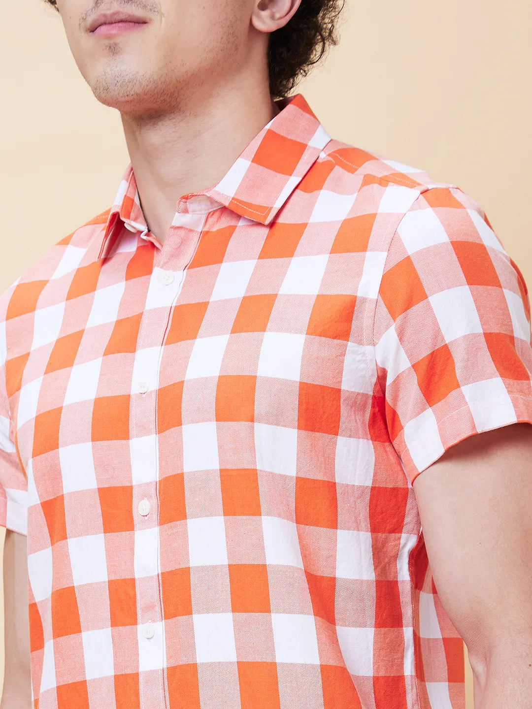 Orange Slim Straight Fit Regular Collar Short Sleeves Men's Shirt by Being Human Clothing