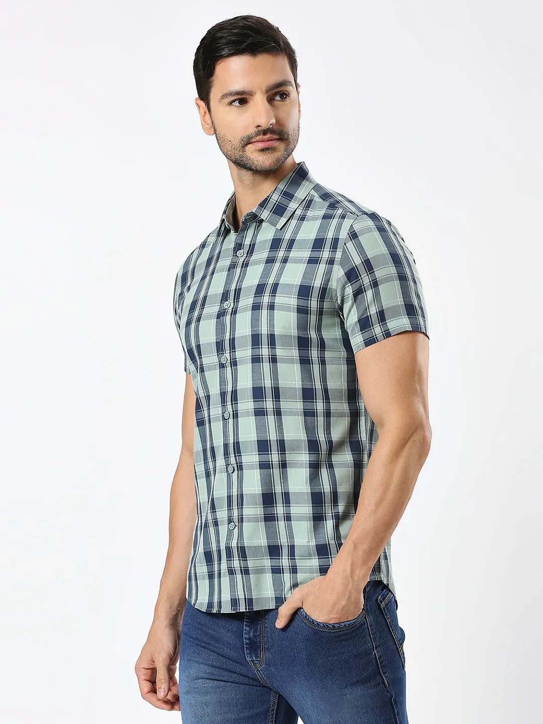 Being Human Clothing Men Slim Fit Shirts-Light Olive