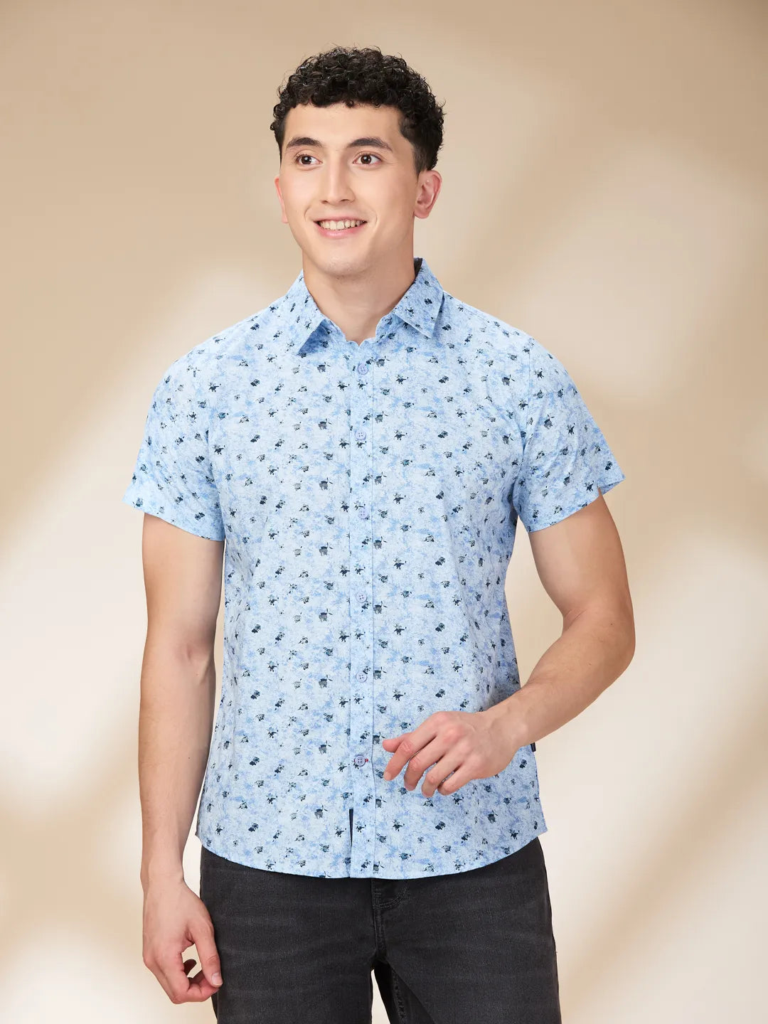 Light Blue Slim Fit Regular Collar Men's Shirt by Being Human Clothing