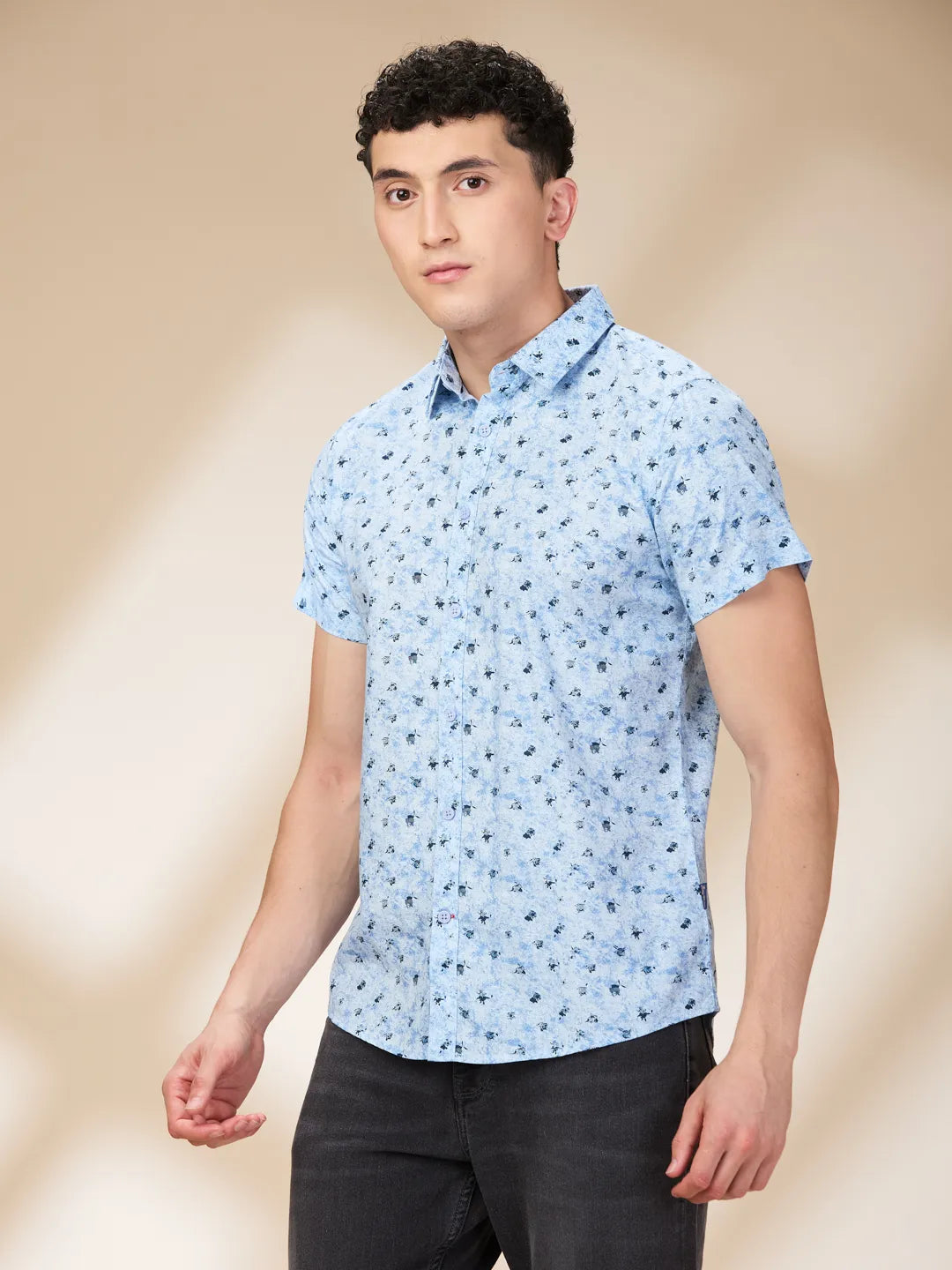 Light Blue Slim Fit Regular Collar Men's Shirt by Being Human Clothing