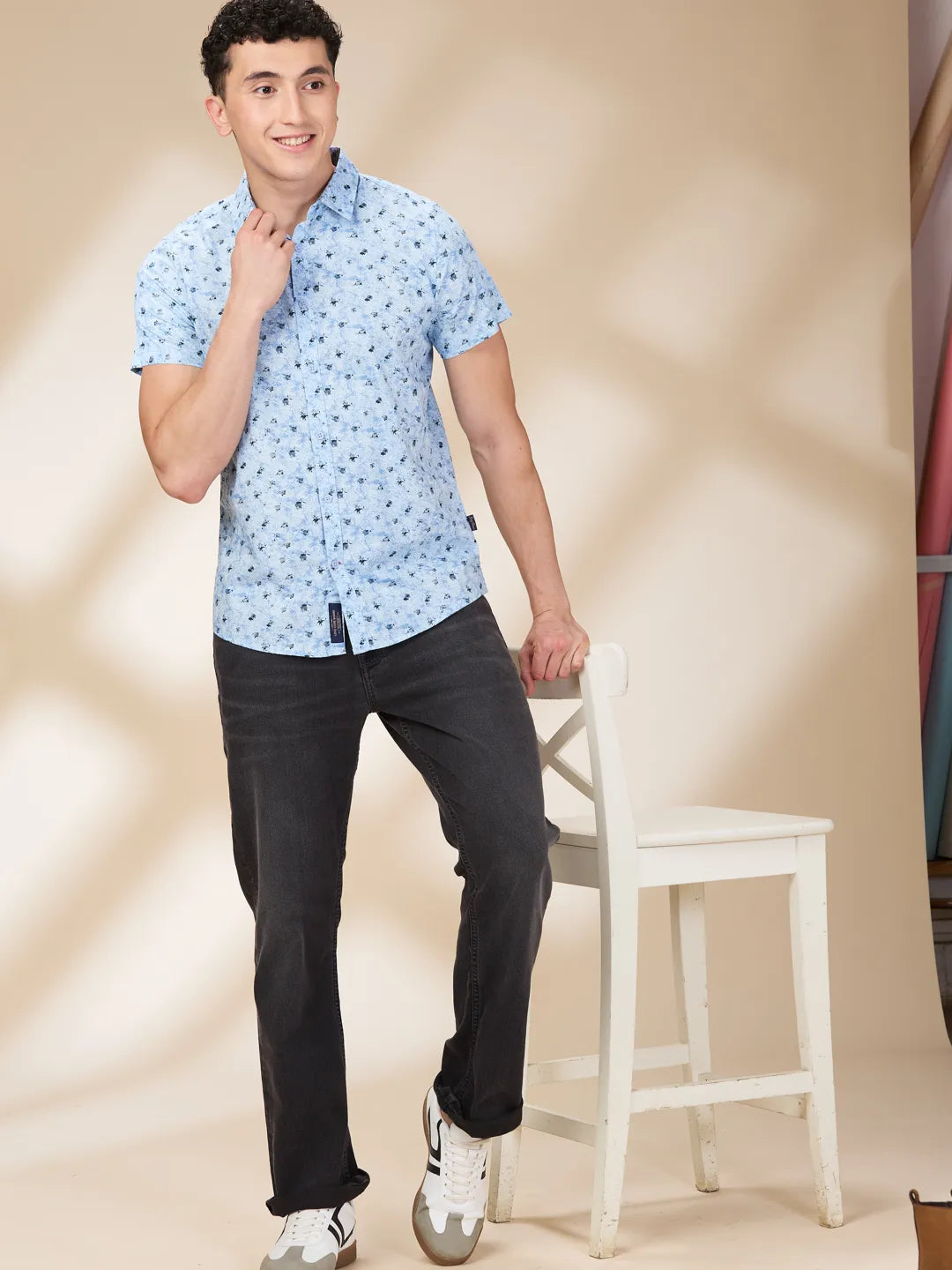 Light Blue Slim Fit Regular Collar Men's Shirt by Being Human Clothing