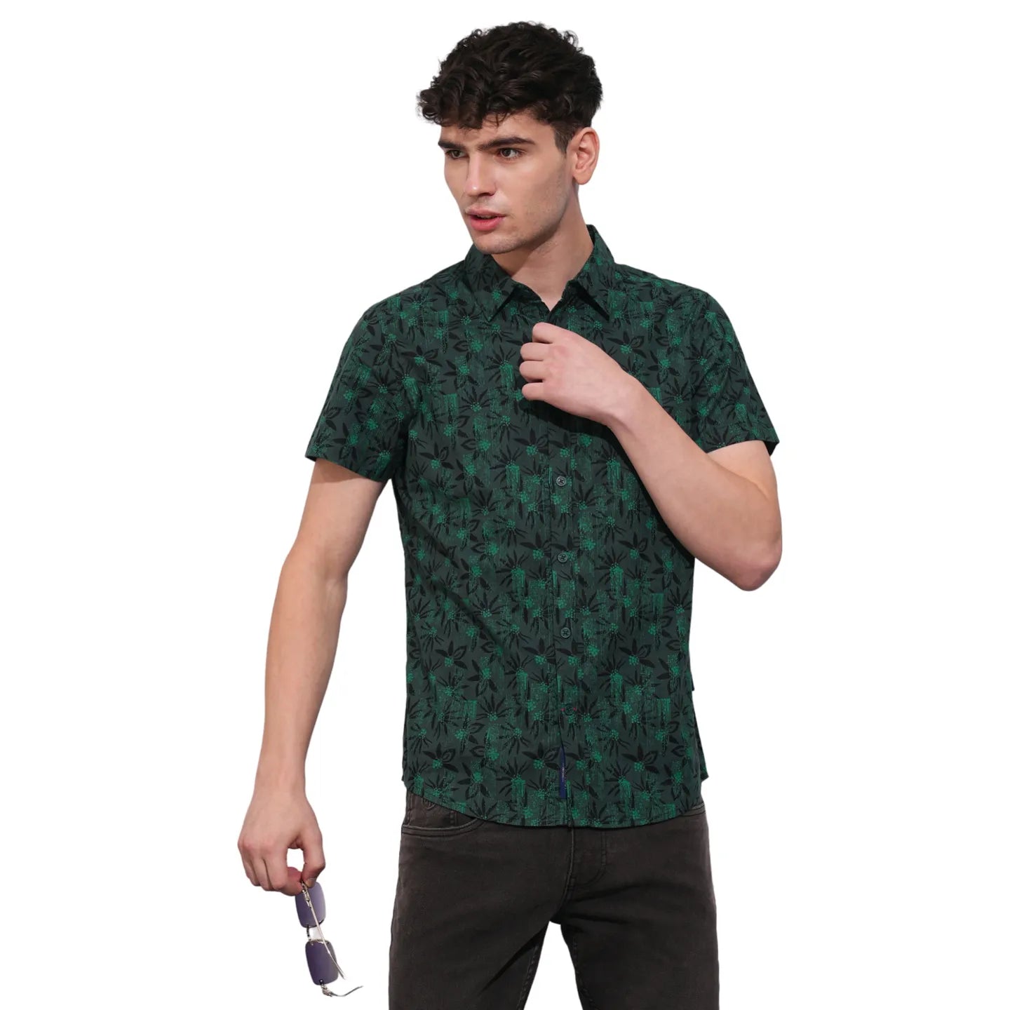 Olive Slim Fit Regular Collar Men's Shirt by Being Human Clothing
