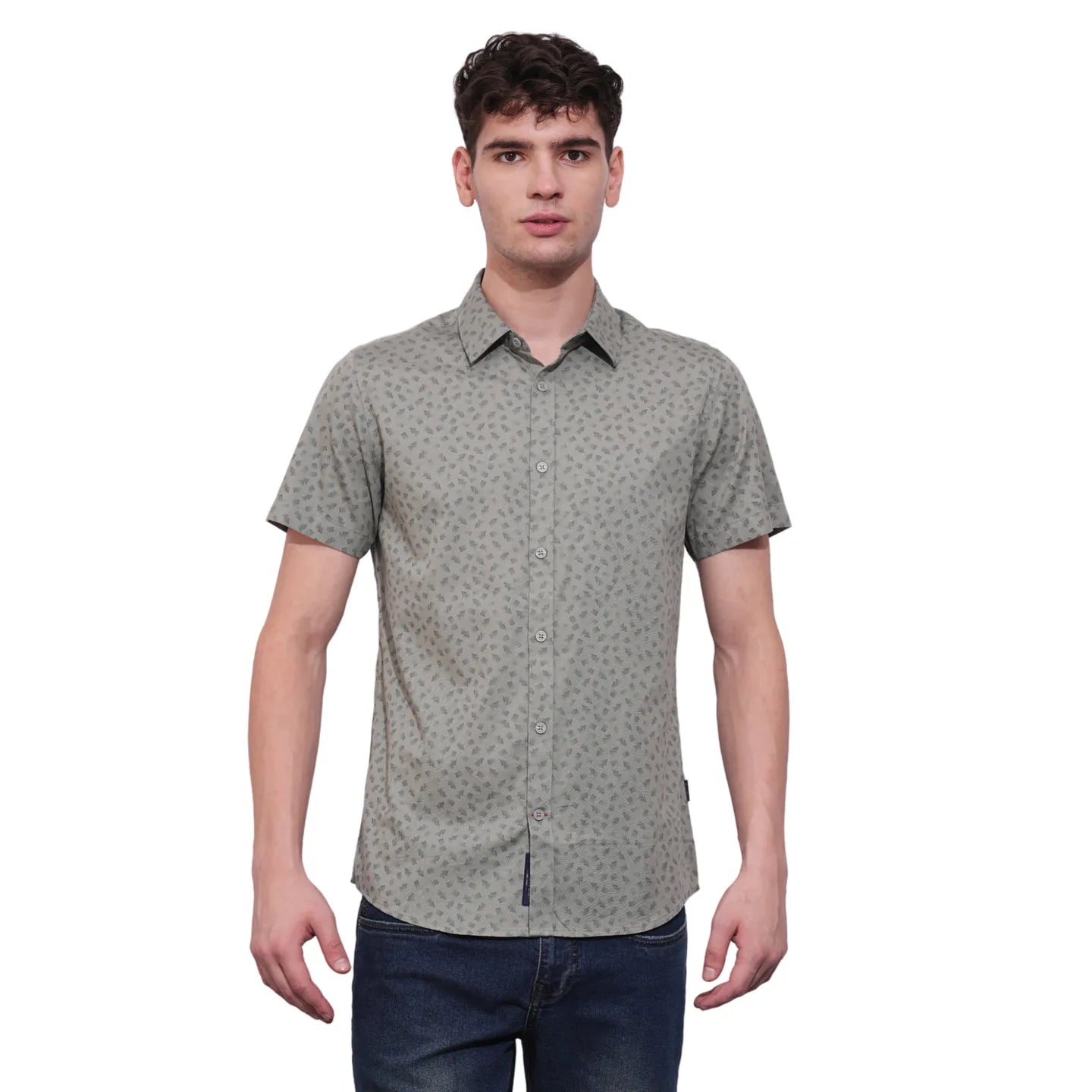 Grey Slim Straight Fit Regular Collar Short Sleeves Men's Shirt by Being Human Clothing