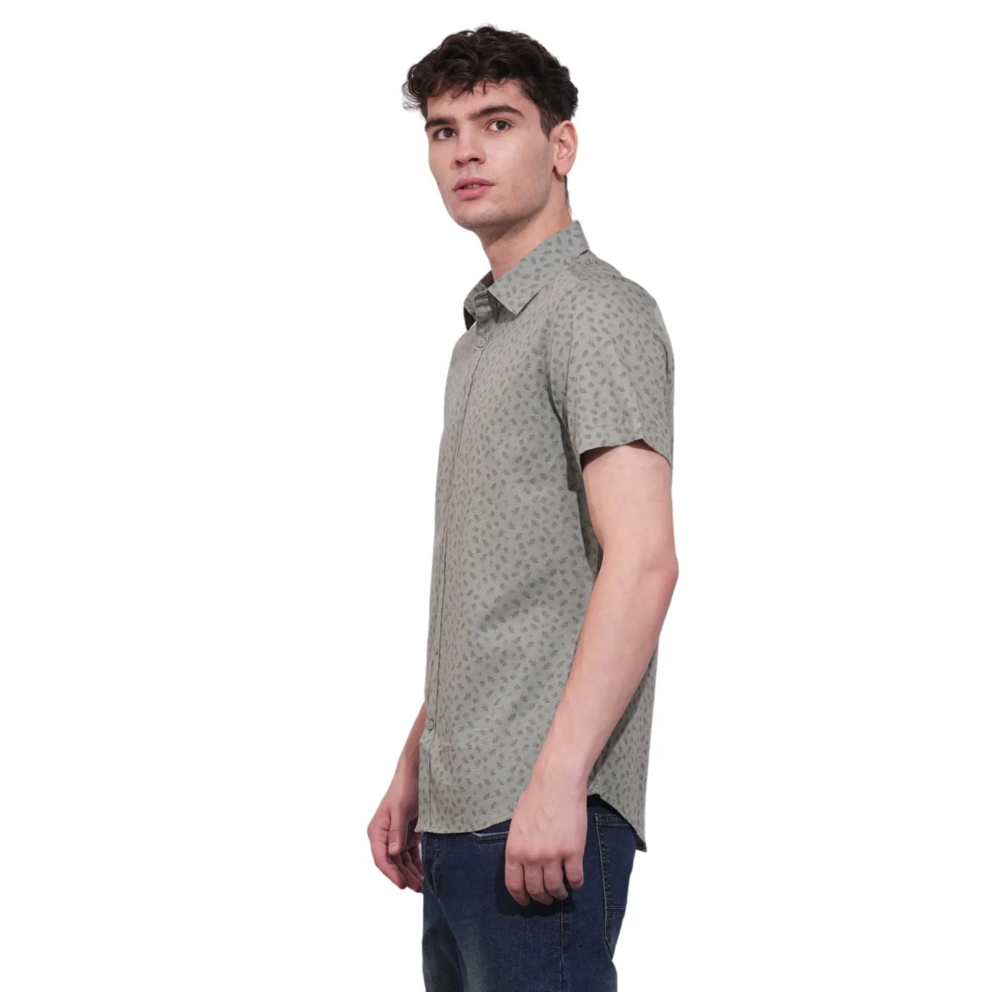 Grey Slim Straight Fit Regular Collar Short Sleeves Men's Shirt by Being Human Clothing