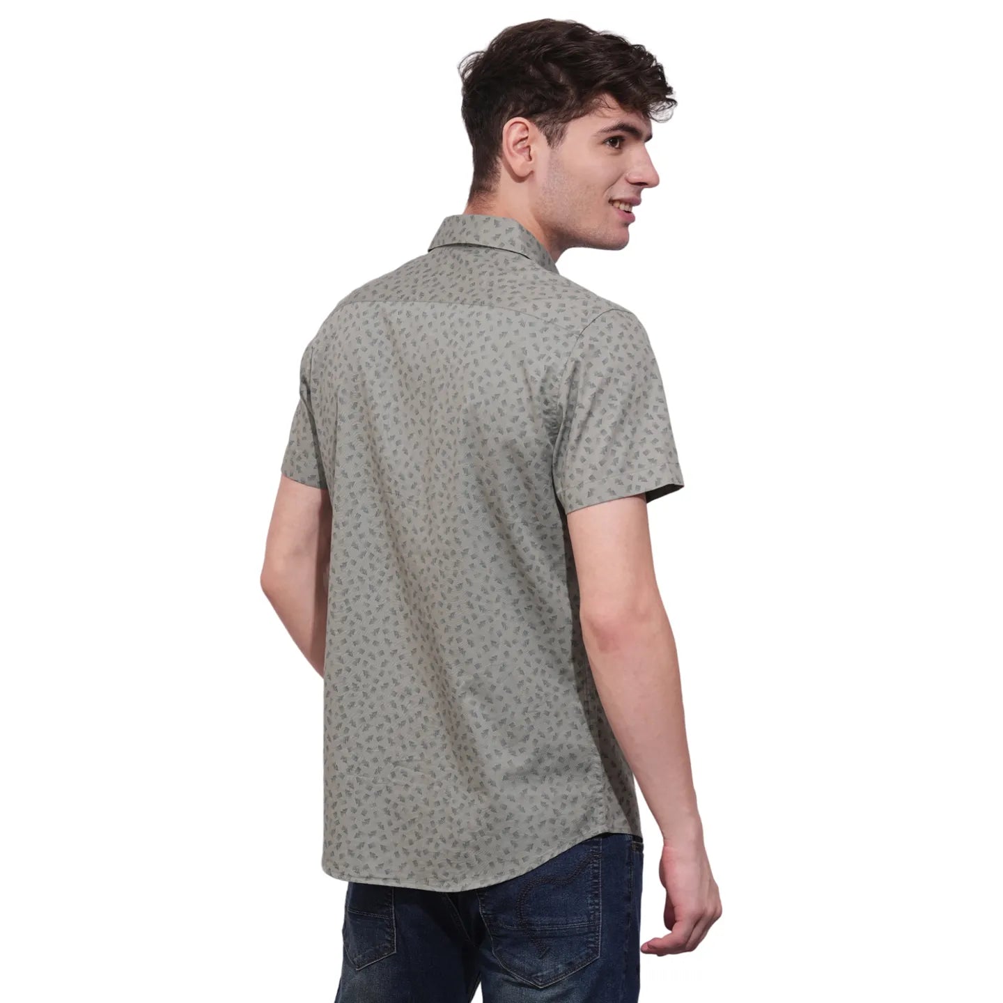 Grey Slim Straight Fit Regular Collar Short Sleeves Men's Shirt by Being Human Clothing
