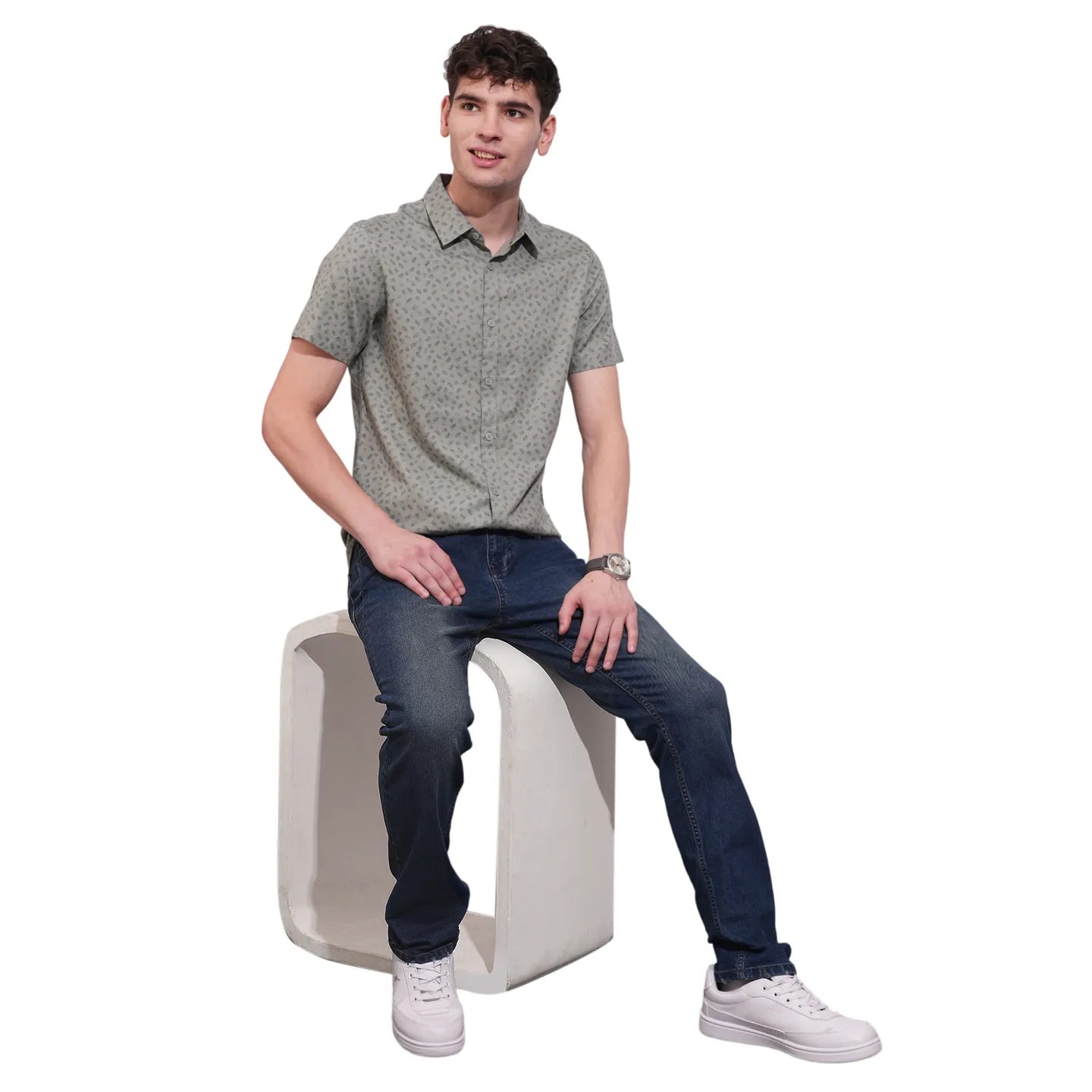 Grey Slim Straight Fit Regular Collar Short Sleeves Men's Shirt by Being Human Clothing