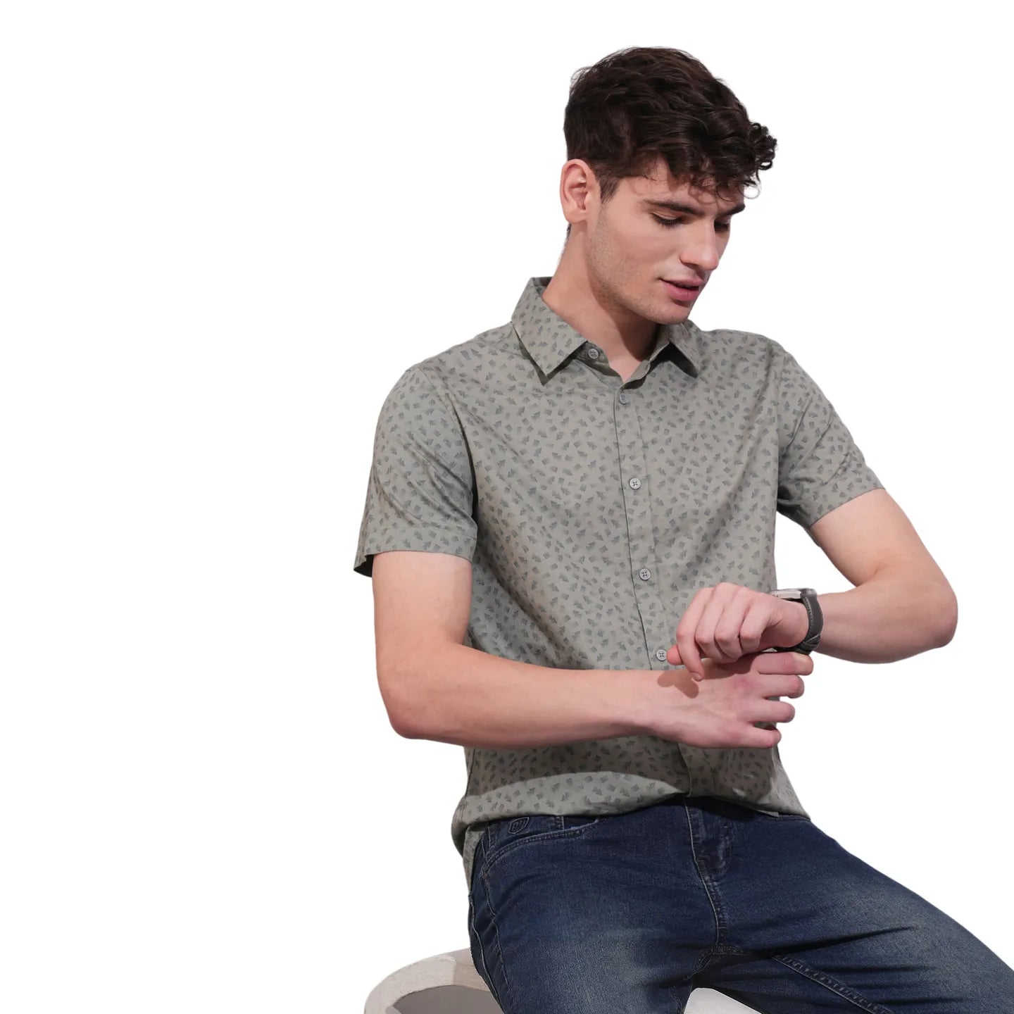 Grey Slim Straight Fit Regular Collar Short Sleeves Men's Shirt by Being Human Clothing