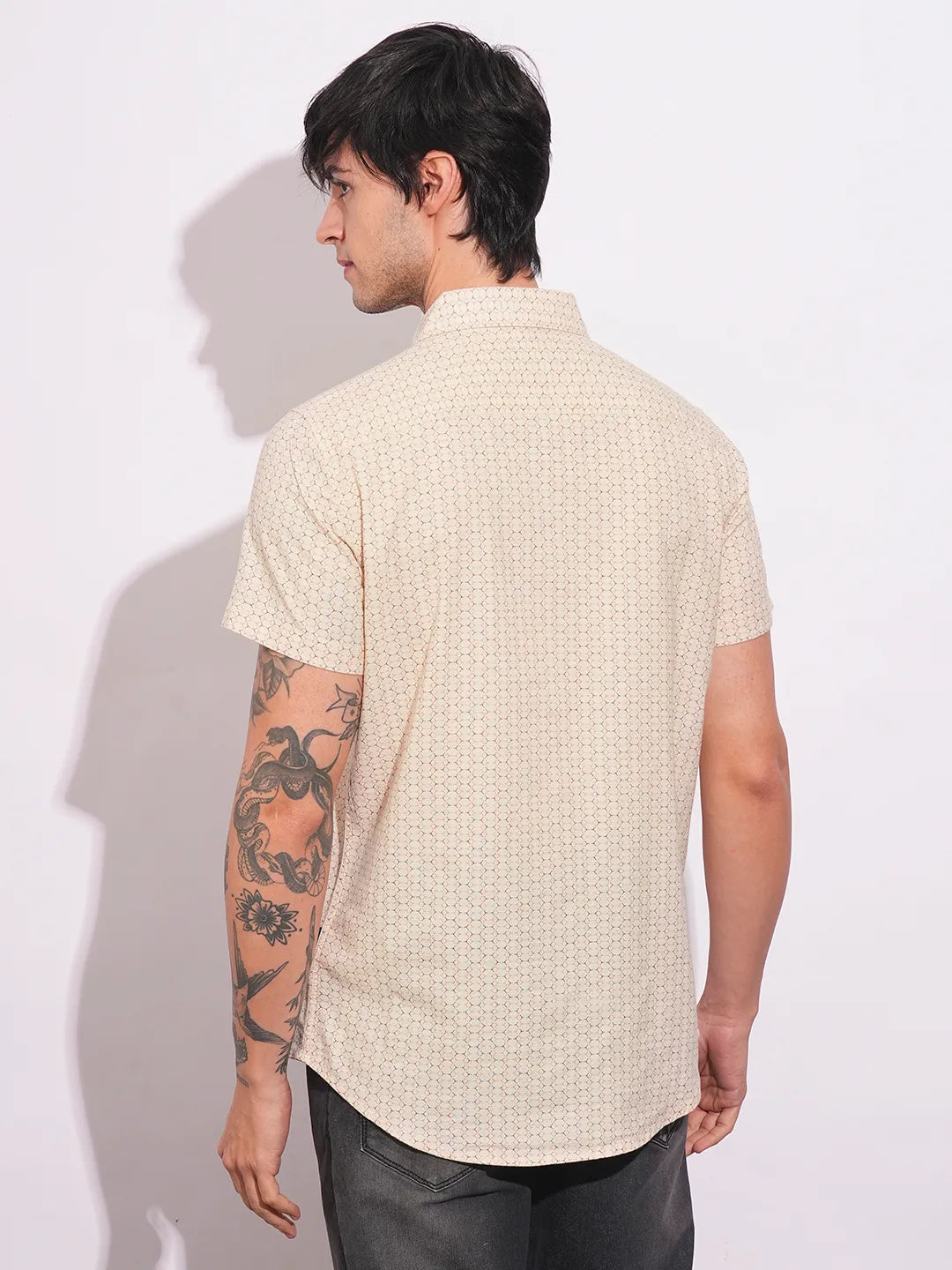 Khaki Slim Straight Fit Regular Collar Short Sleeves Men's Shirt by Being Human Clothing