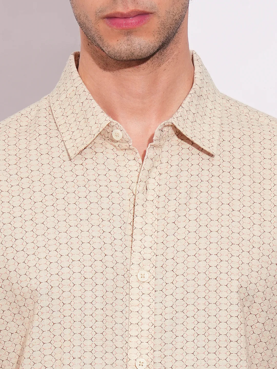 Khaki Slim Straight Fit Regular Collar Short Sleeves Men's Shirt by Being Human Clothing