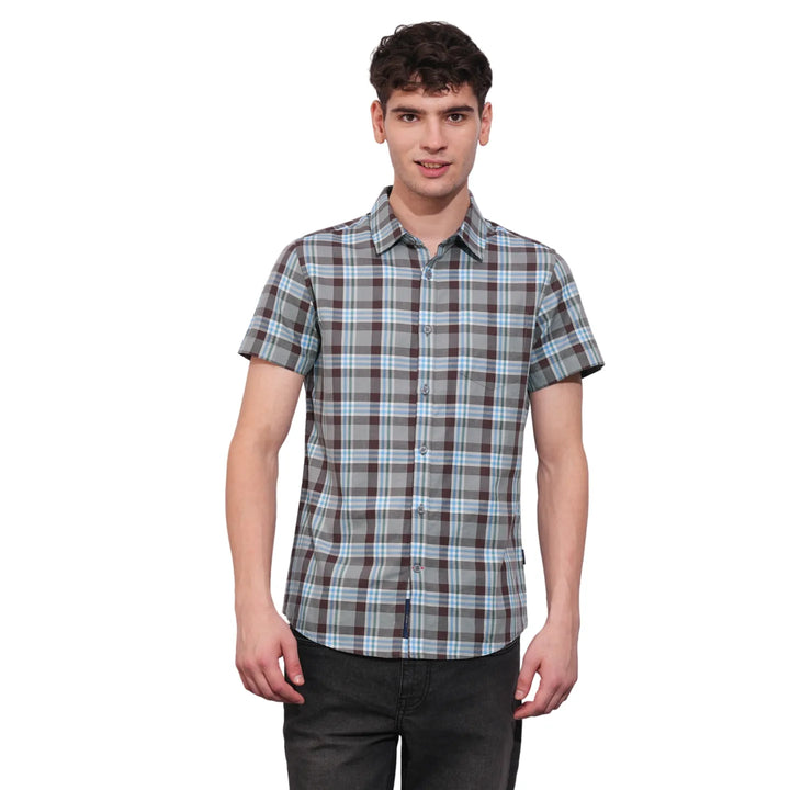 Brown Slim Fit Regular Collar Men's Shirt by Being Human Clothing