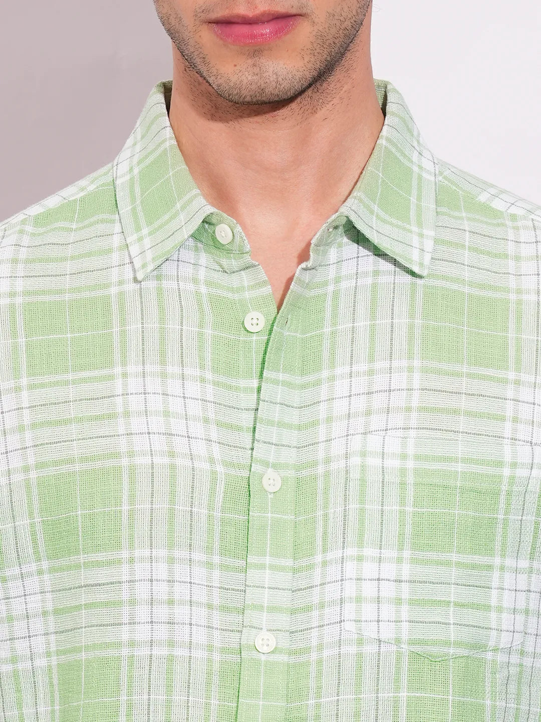 Green Slim Straight Fit Regular Collar Short Sleeves Men's Shirt by Being Human Clothing