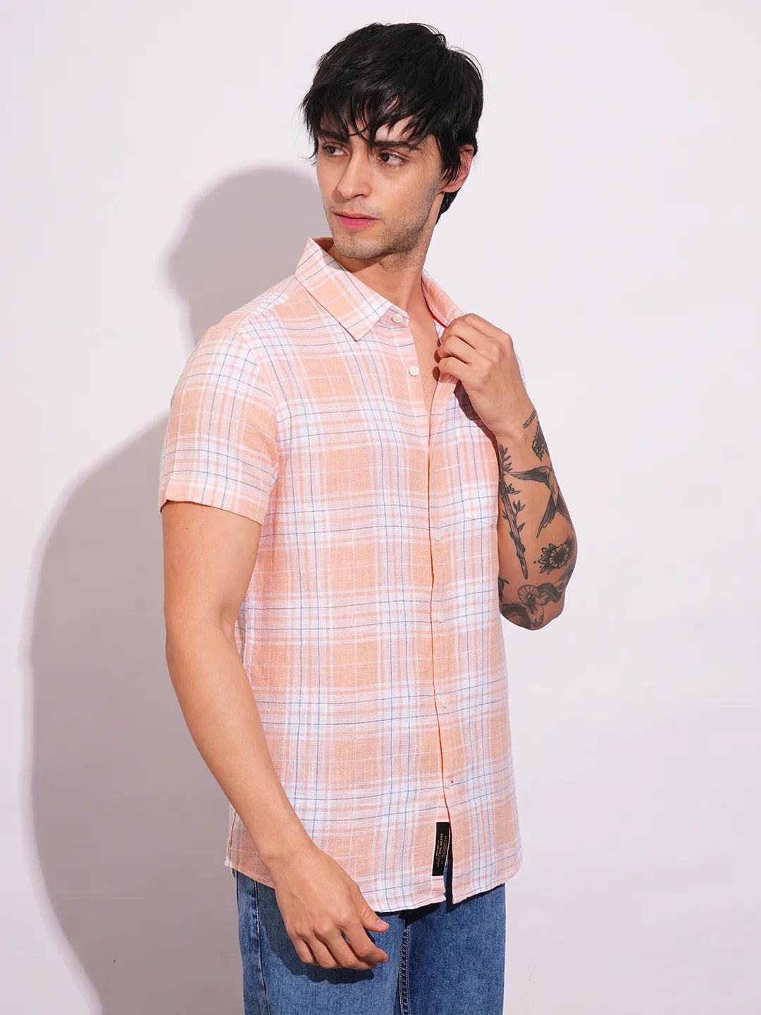 Orange Slim Straight Fit Regular Collar Short Sleeves Men's Shirt by Being Human Clothing