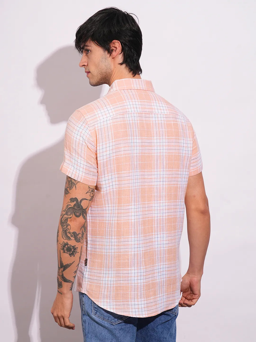 Orange Slim Straight Fit Regular Collar Short Sleeves Men's Shirt by Being Human Clothing