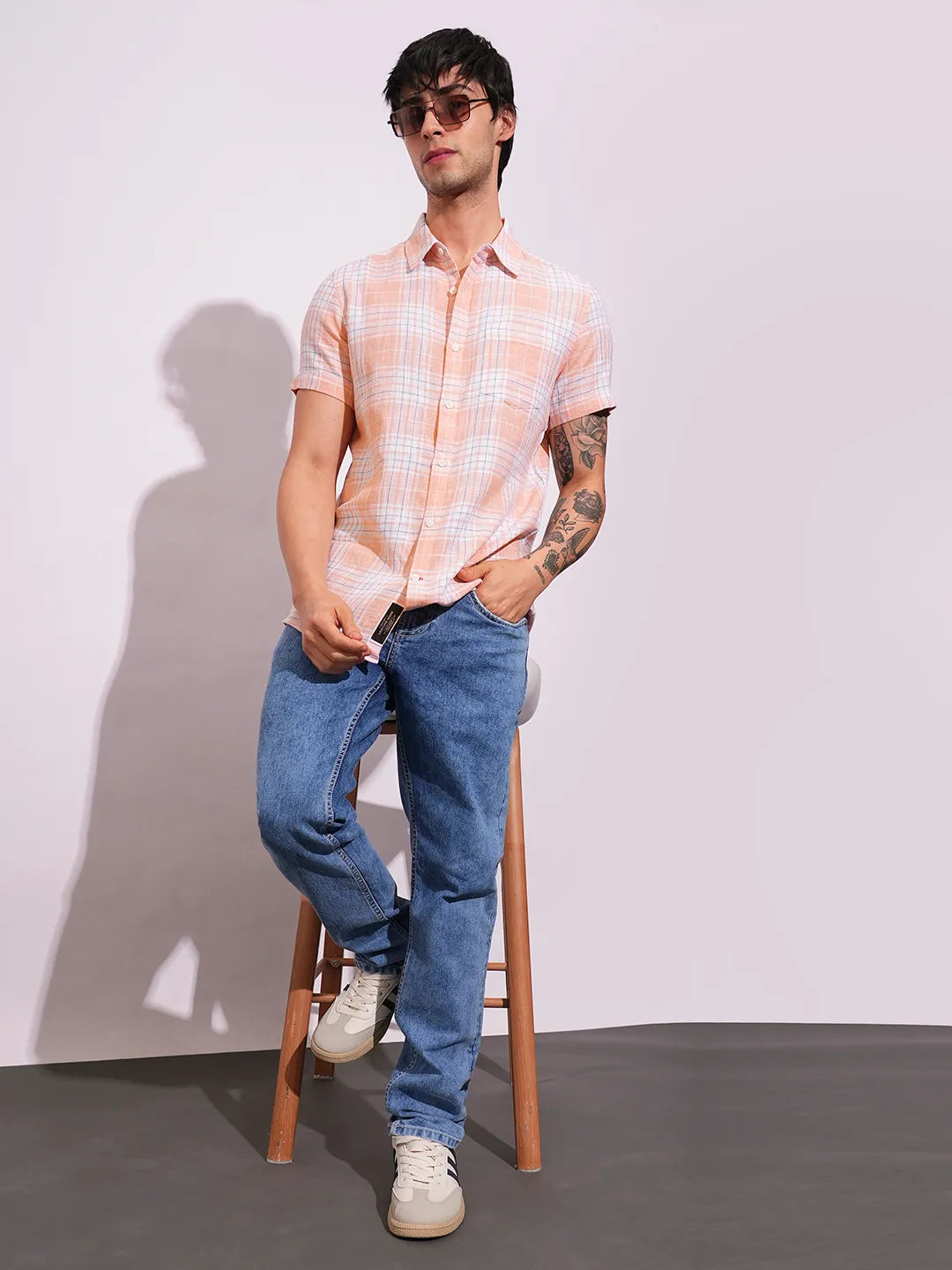 Orange Slim Straight Fit Regular Collar Short Sleeves Men's Shirt by Being Human Clothing