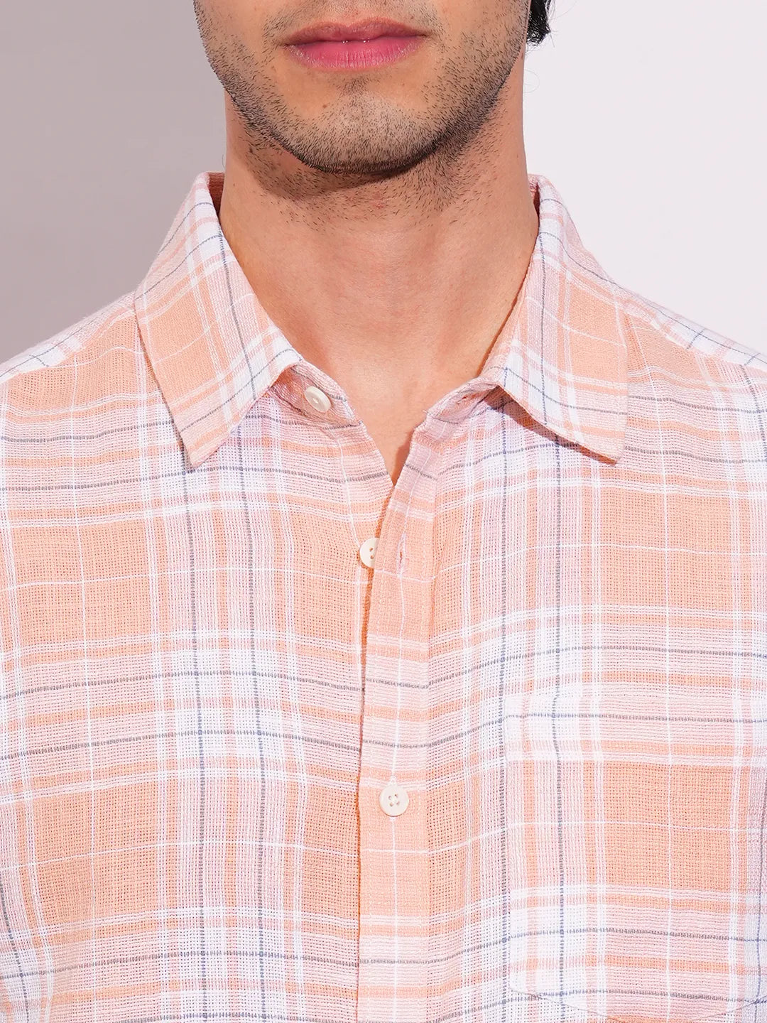 Orange Slim Straight Fit Regular Collar Short Sleeves Men's Shirt by Being Human Clothing