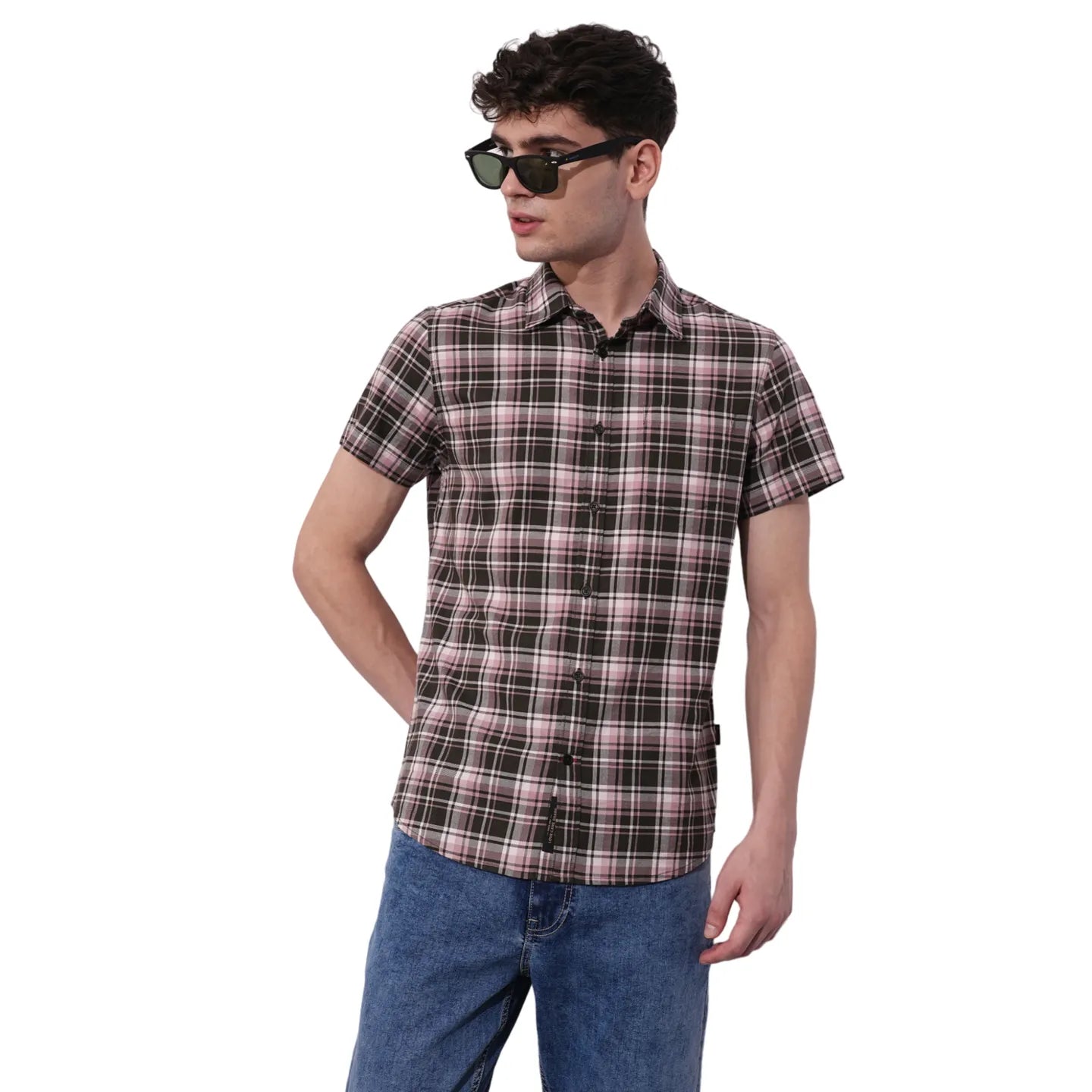 Light Pink Slim Fit Regular Collar Men's Shirt by Being Human Clothing