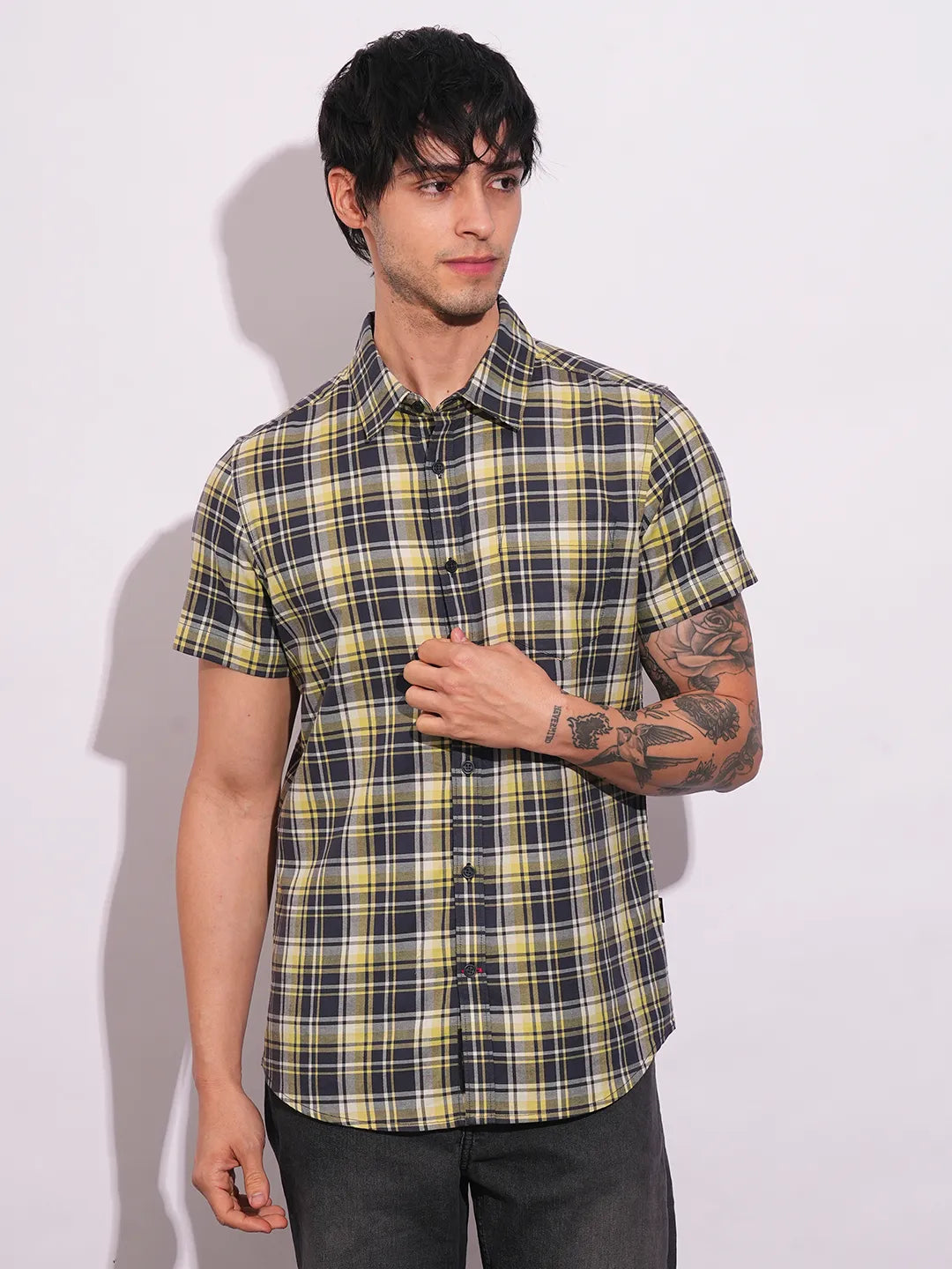 Yellow Slim Fit Regular Collar Men's Shirt by Being Human Clothing