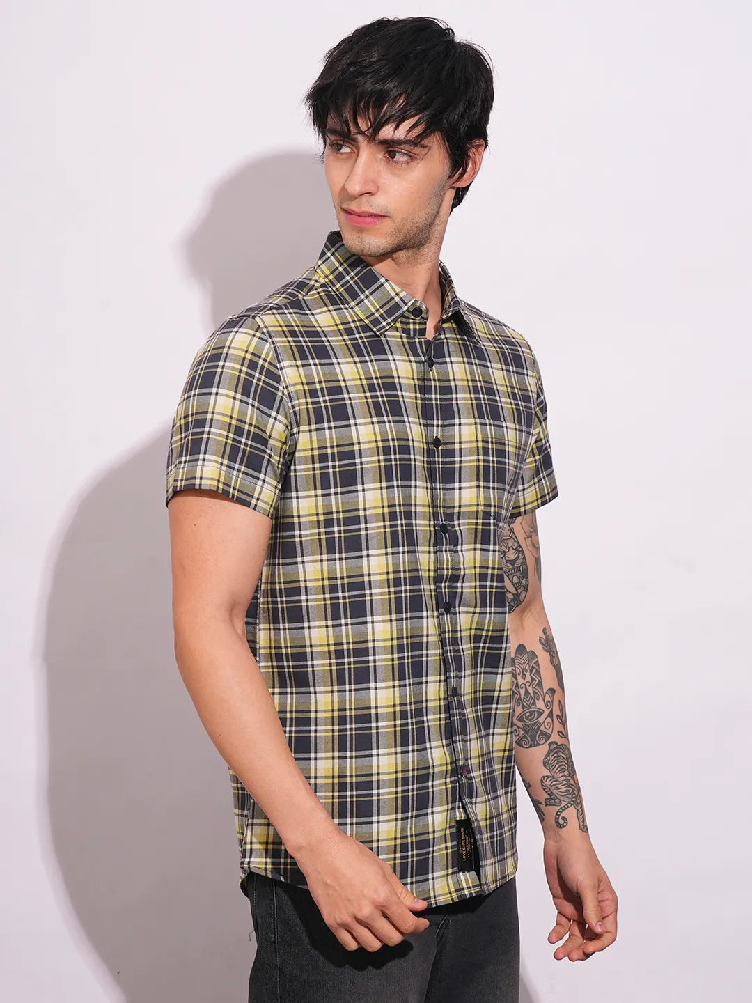 Yellow Slim Fit Regular Collar Men's Shirt by Being Human Clothing