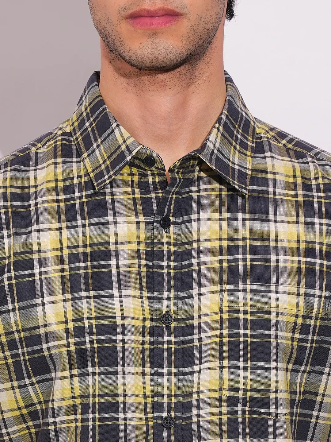 Yellow Slim Fit Regular Collar Men's Shirt by Being Human Clothing