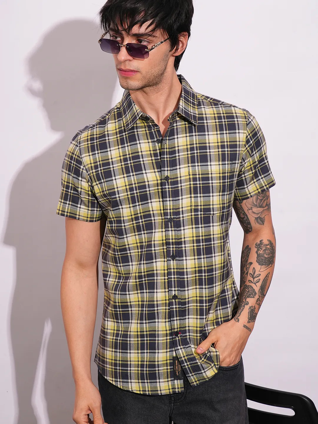 Yellow Slim Fit Regular Collar Men's Shirt by Being Human Clothing