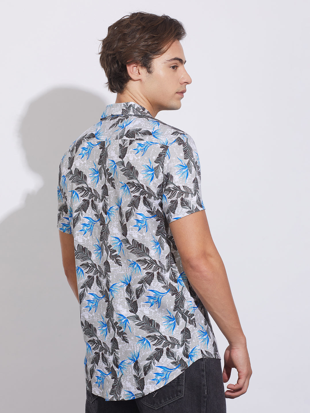 Grey Slim Straight Fit Regular Collar Short Sleeves Men's Shirt by Being Human Clothing