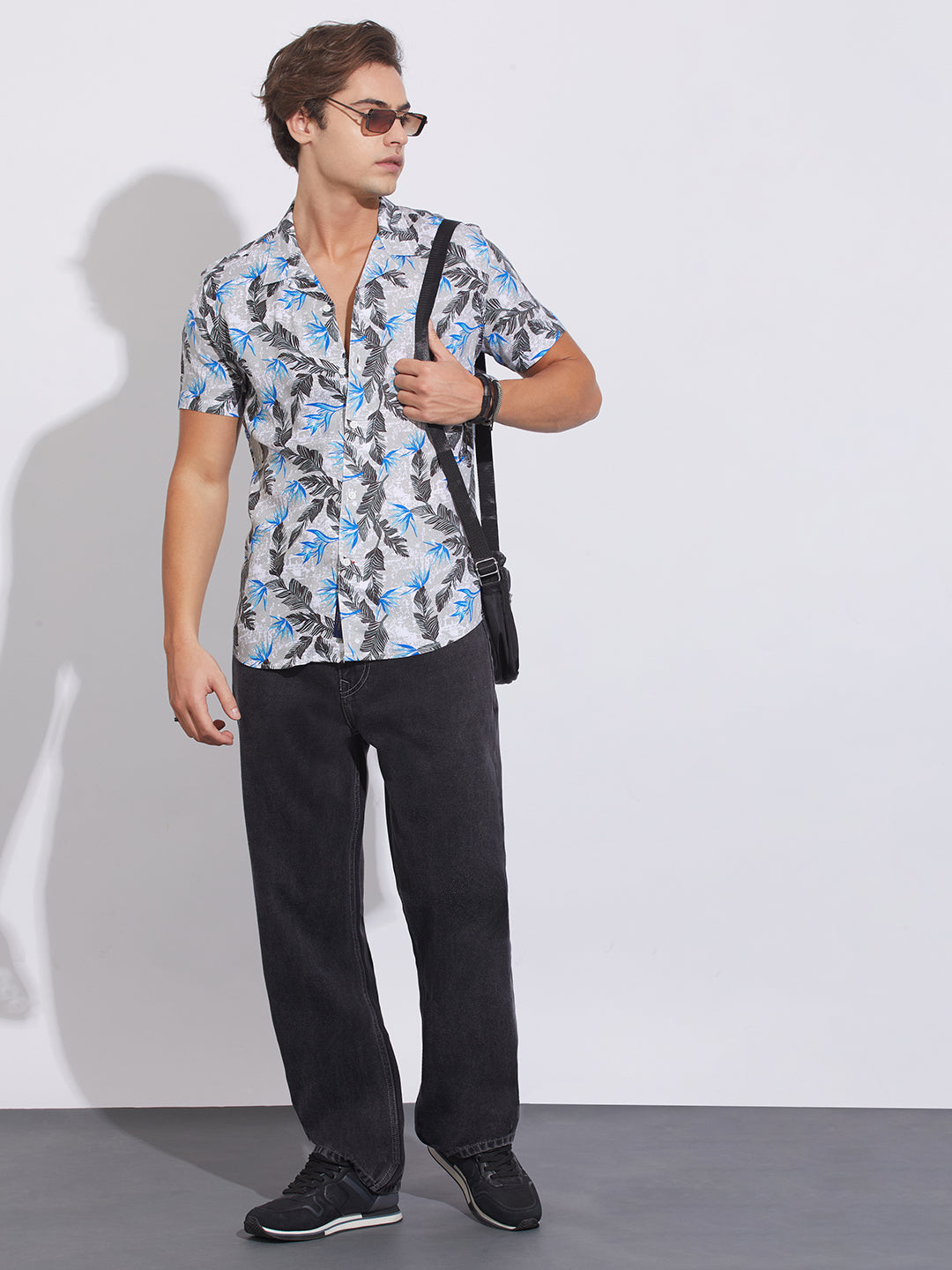 Grey Slim Straight Fit Regular Collar Short Sleeves Men's Shirt by Being Human Clothing