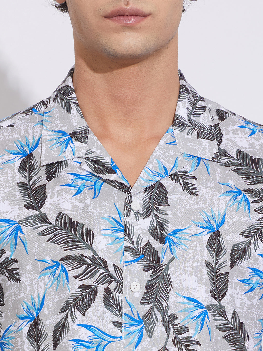 Grey Slim Straight Fit Regular Collar Short Sleeves Men's Shirt by Being Human Clothing