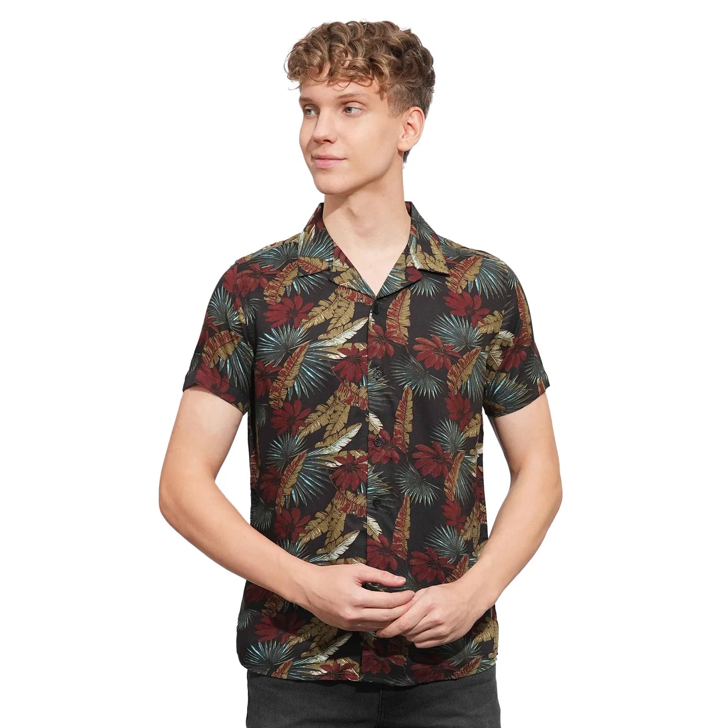 Black Slim Straight Fit Regular Collar Short Sleeves Men's Shirt by Being Human Clothing