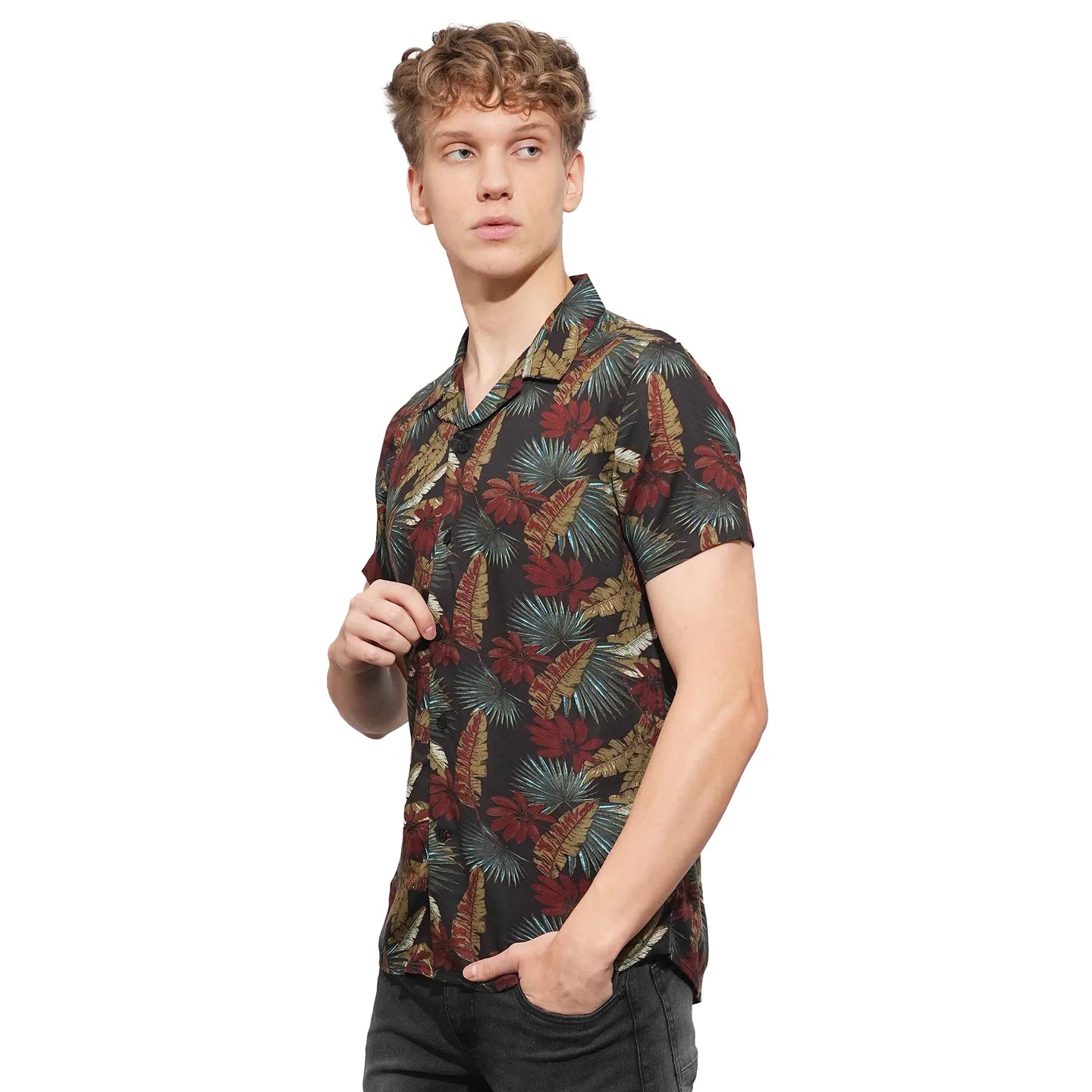 Black Slim Straight Fit Regular Collar Short Sleeves Men's Shirt by Being Human Clothing