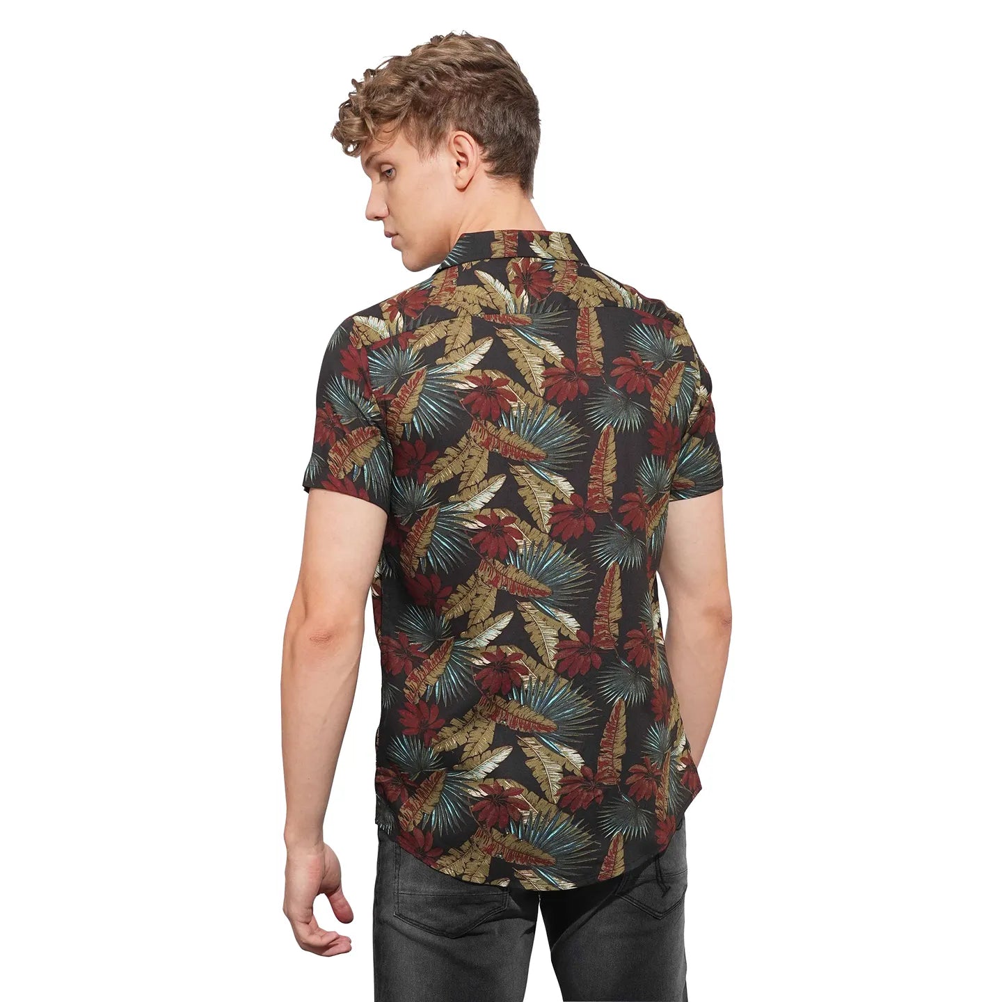 Black Slim Straight Fit Regular Collar Short Sleeves Men's Shirt by Being Human Clothing