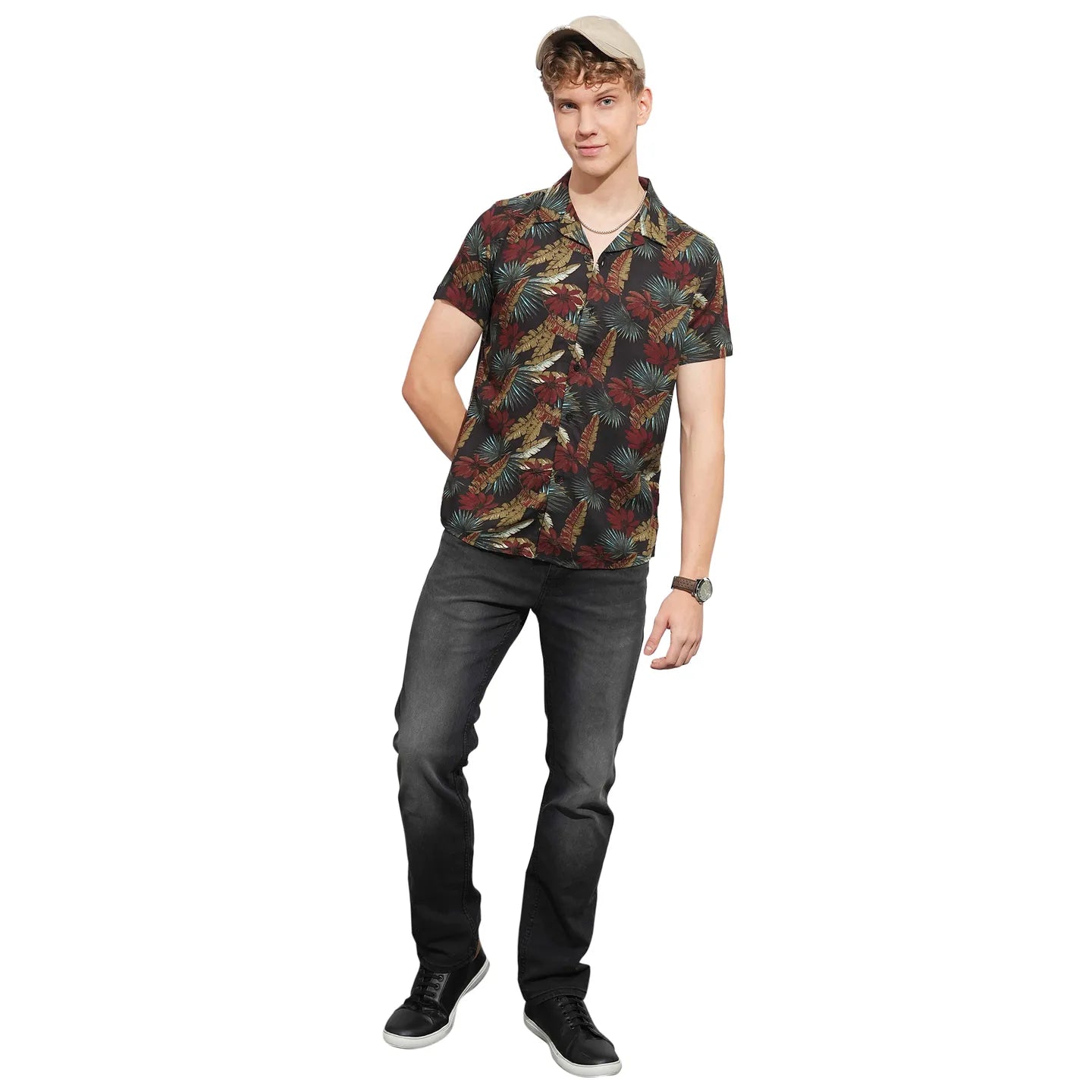 Black Slim Straight Fit Regular Collar Short Sleeves Men's Shirt by Being Human Clothing