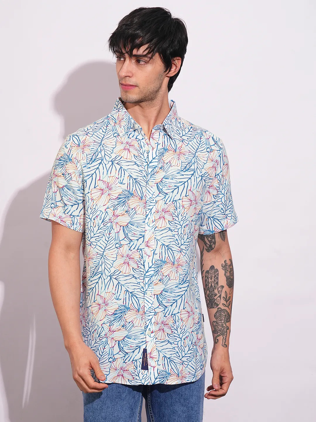 White Slim Fit Regular Collar Men's Shirt by Being Human Clothing