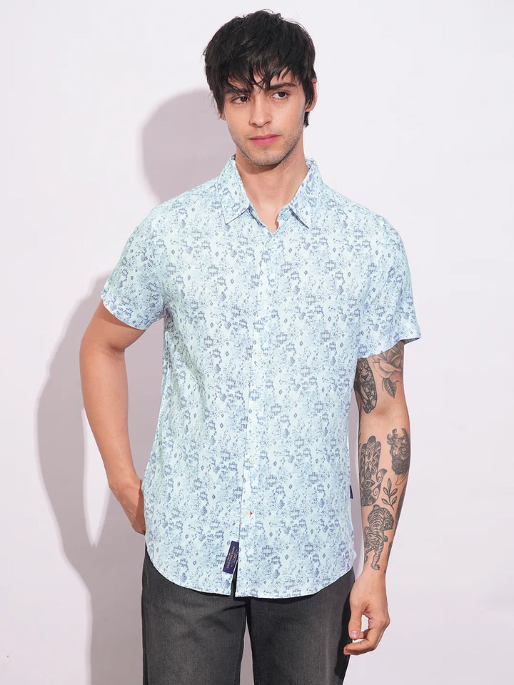 White Slim Straight Fit Regular Collar Short Sleeves Men's Shirt by Being Human Clothing