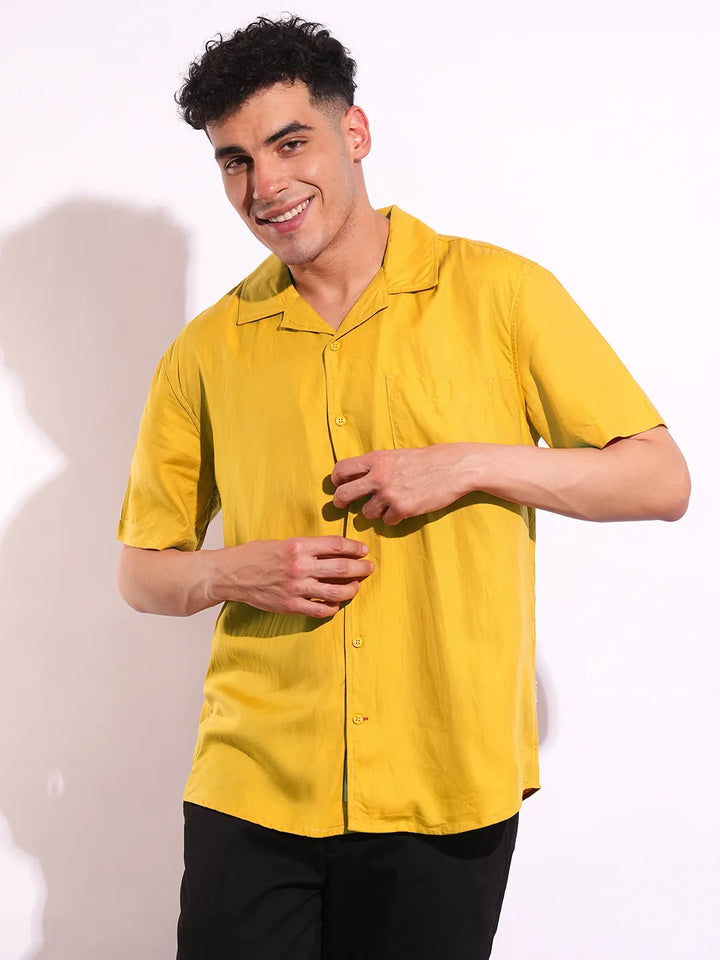 Yellow Regular Fit Regular Collar Short Sleeves Men's Shirt by Being Human Clothing