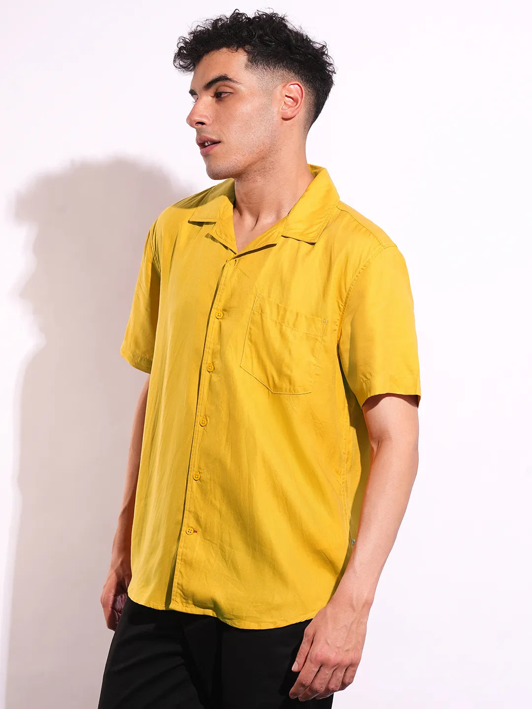 Yellow Regular Fit Regular Collar Short Sleeves Men's Shirt by Being Human Clothing