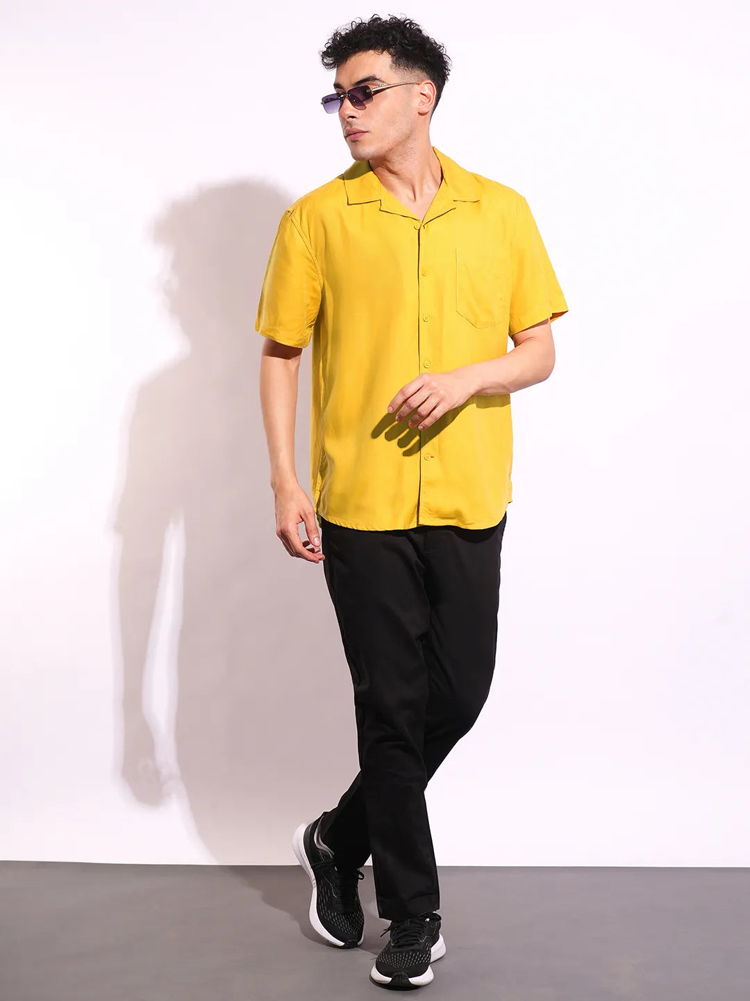 Yellow Regular Fit Regular Collar Short Sleeves Men's Shirt by Being Human Clothing