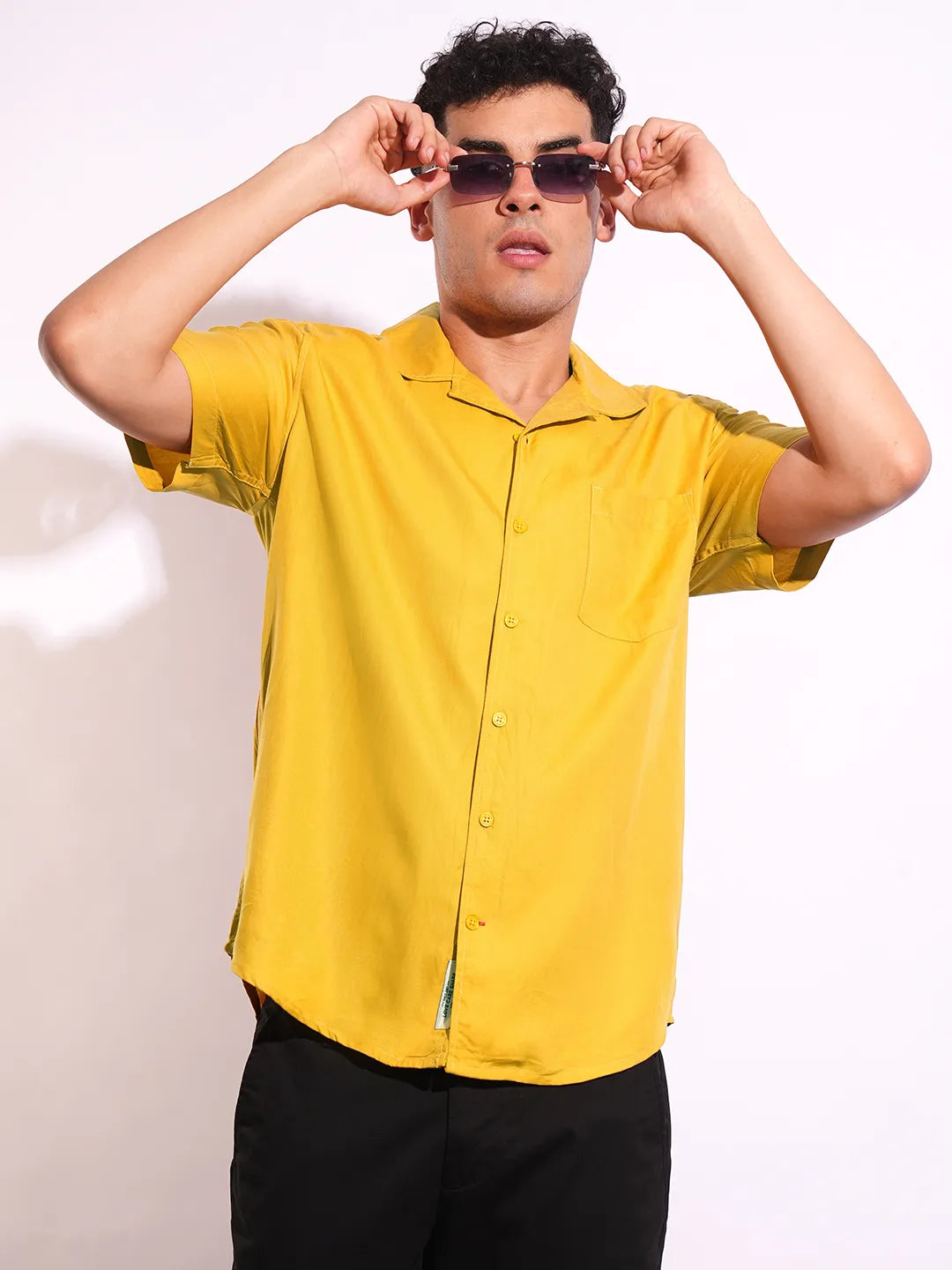 Yellow Regular Fit Regular Collar Short Sleeves Men's Shirt by Being Human Clothing