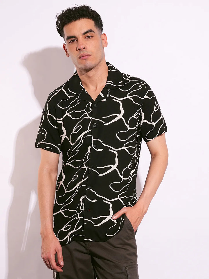 Black Regular Fit Regular Collar Short Sleeves Men's Shirt by Being Human Clothing