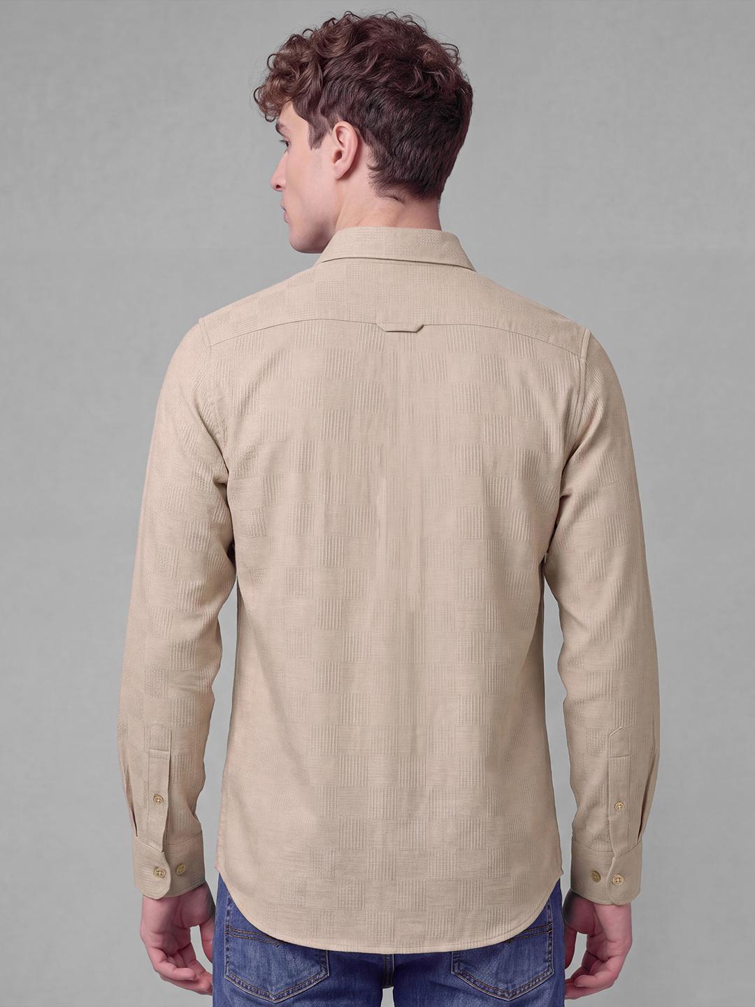 Beige Regular Fit Textured Long Sleeve Spread Collar Shirt By Being Human Clothing