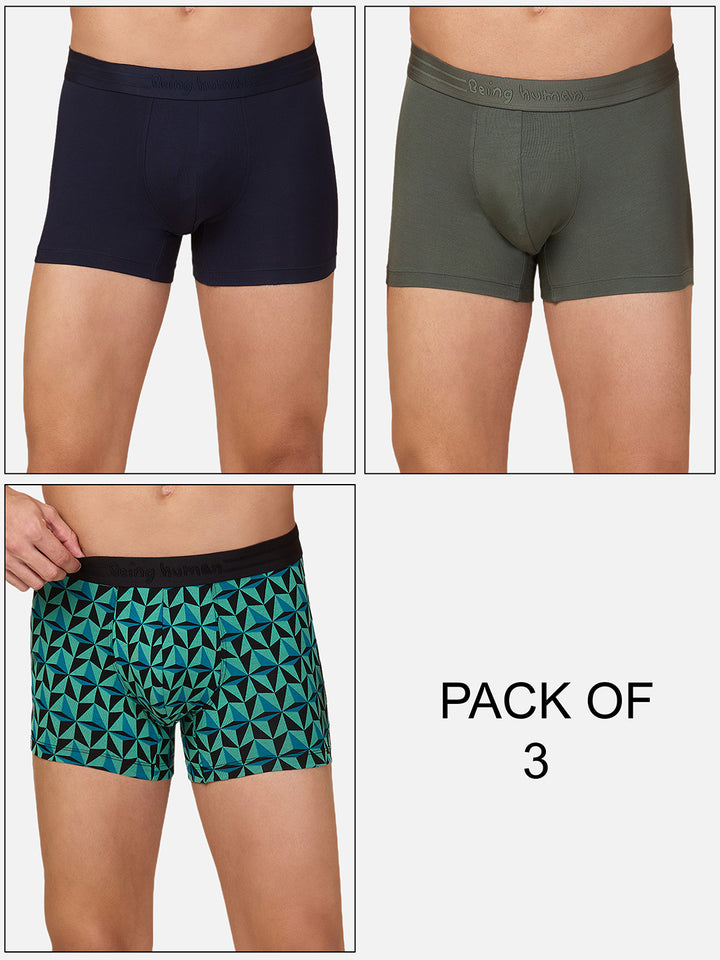 Pack of 3 Men's Trunks  (Navy,Olive,Black)