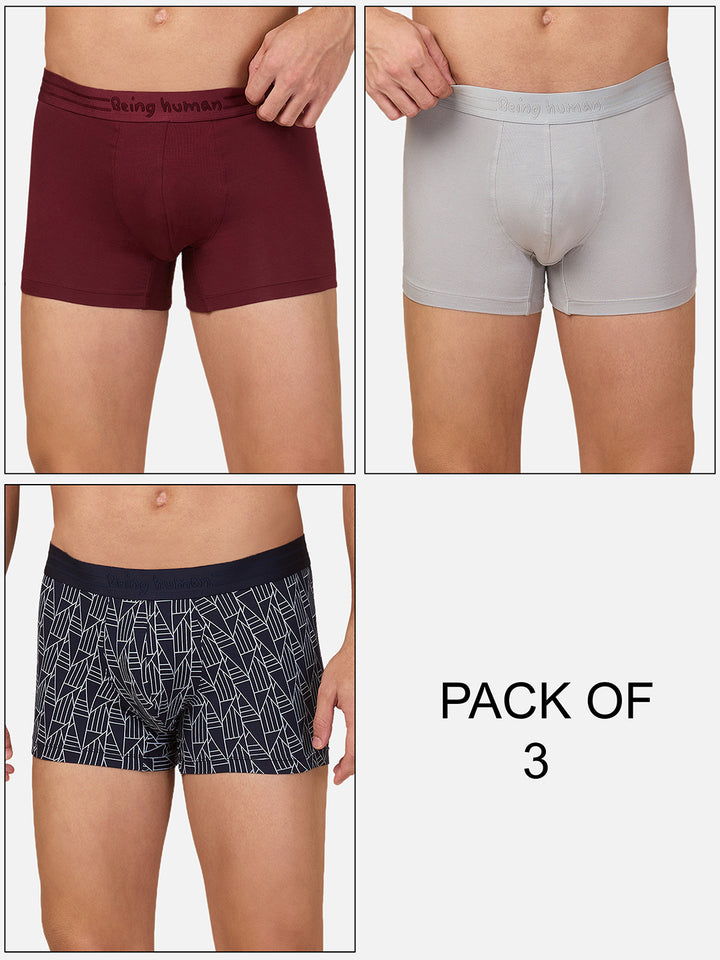 Pack of 3 Men's Briefs   (Wine,Grey,Black Print)