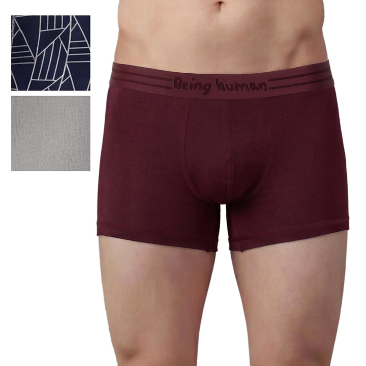 Pack of 3 Men's Trunks  (Wine,Grey,Navy)