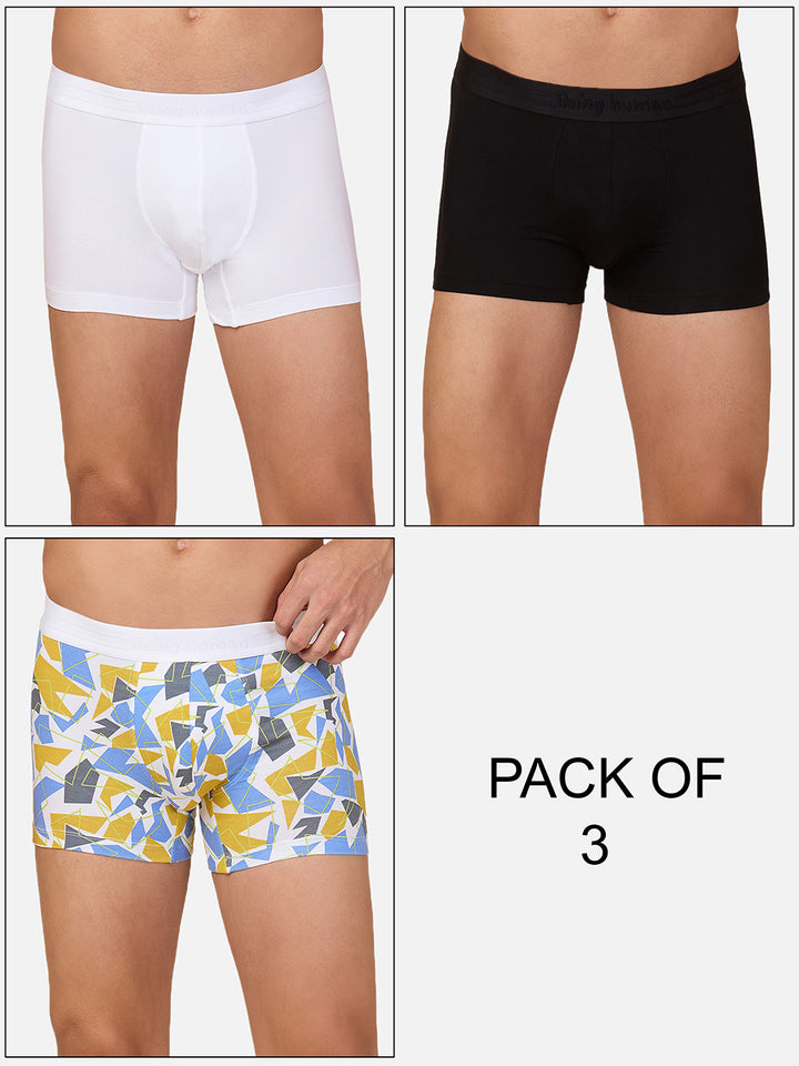 Pack of 3 Men's Trunks  (White,Black,White Print)