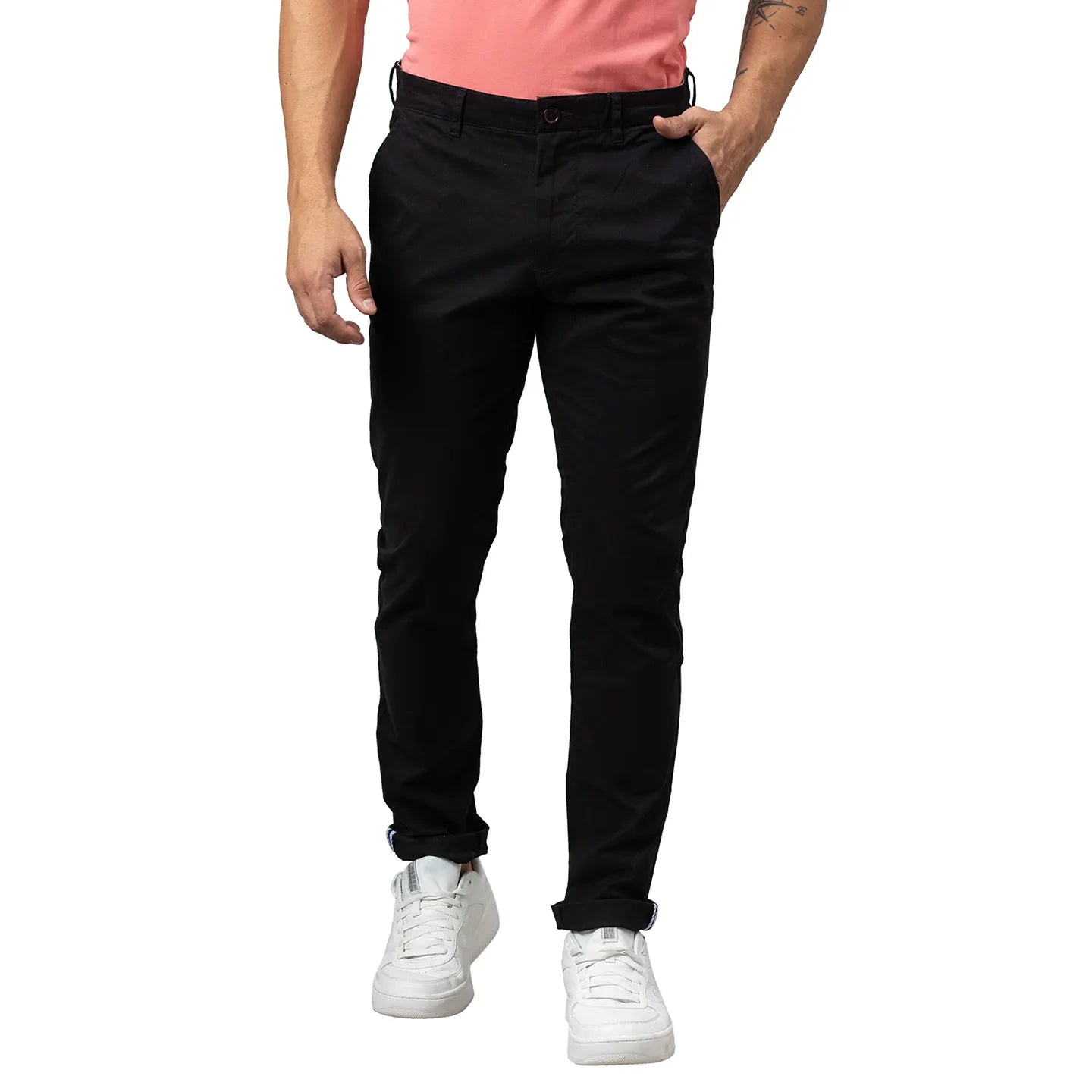 Black Slim Straight Fit Men's Chinos by Being Human Clothing