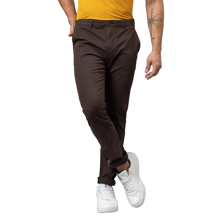 Brown Slim Fit Chinos For Men By Being Human Clothing